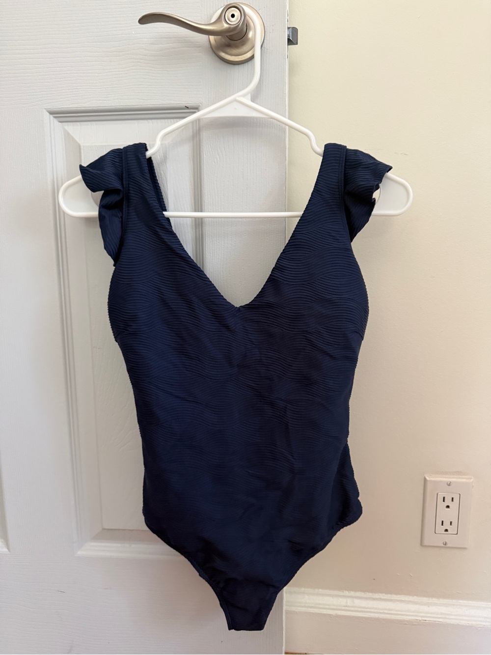 Southern Tide Navy Blue One-Piece Swimsuit with Ruffled Shoulders